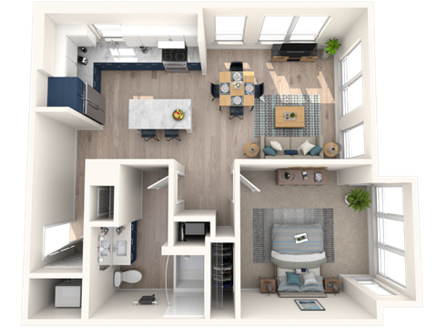 Two bedroom two bathroom 3d floor plan A4